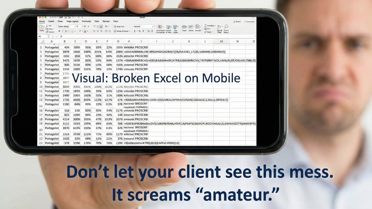 Mobile screen showing broken excel formatting